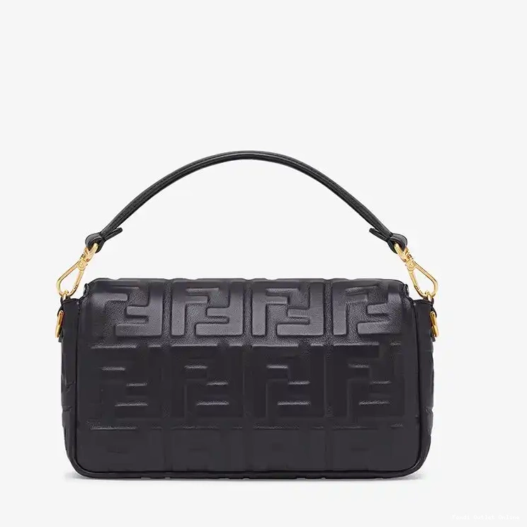 Affordable Nappa Motif Black Medium Bag FF Leather Fendi Baguette In 0526